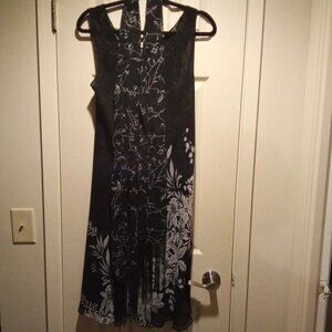 Reversible Black & White Floral Dress with Matching Scarf | Versatile Two-in-One